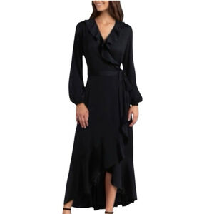 Gigi Parker Wrap Dress Sz S Black Maxi Formal Event Party Ruffles New